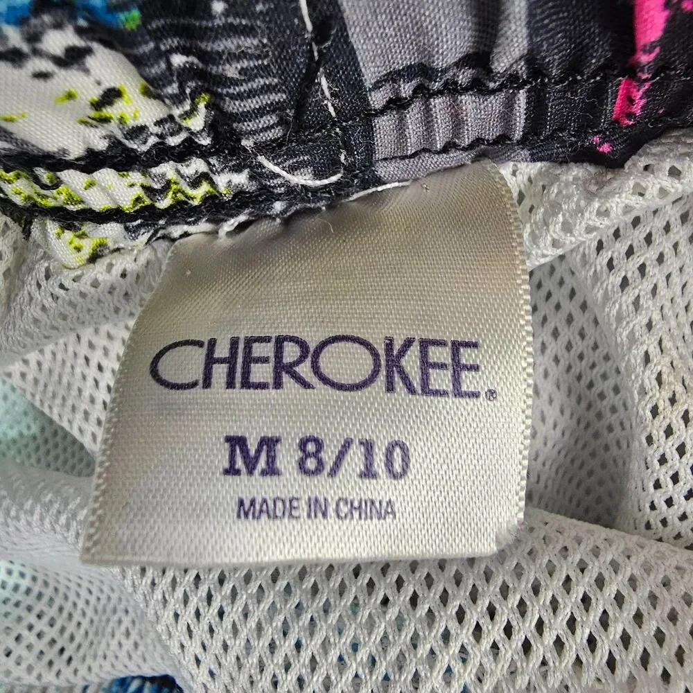 Cherokee Boys Swim Trunks 8/10 Blue Neon Graphic Board Shorts Lined Drawstring